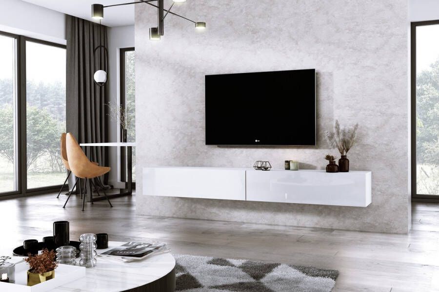Meubel Square TV meubel DIAMOND Wit Hoogglans Wit 240cm (2x120cm) Hangend TV Kast