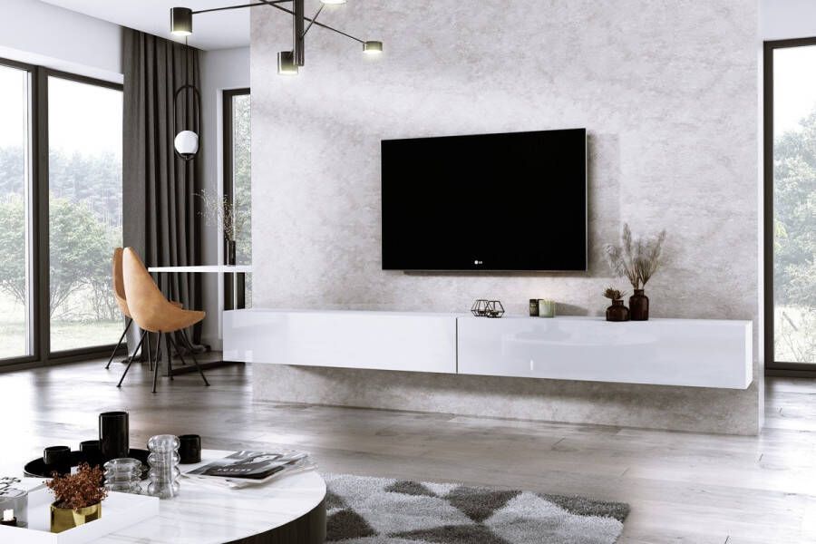 Meubel Square TV meubel DIAMOND Wit Hoogglans Wit 300cm (2x150cm) Hangend TV Kast