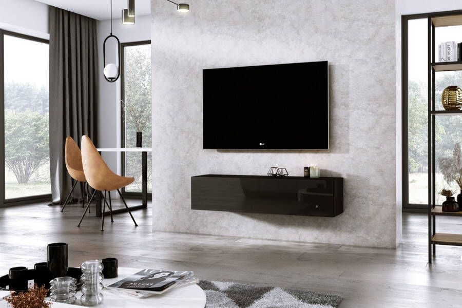 Meubel Square TV meubel DIAMOND Zwart Hoogglans Zwart 120cm Hangend TV Kast