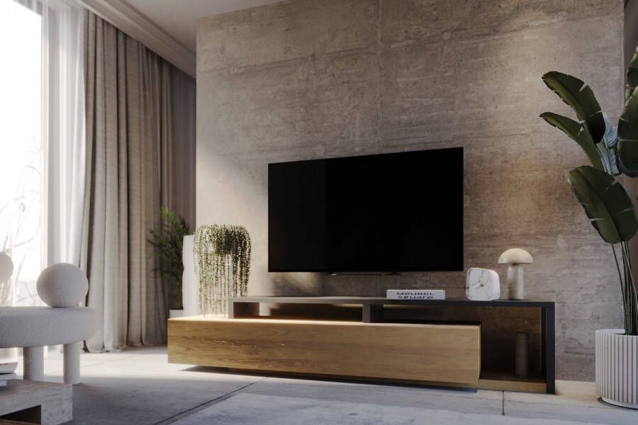 Meubel Square TV meubel TRON Eiken Antraciet- 219 cm Luxe TV-kast