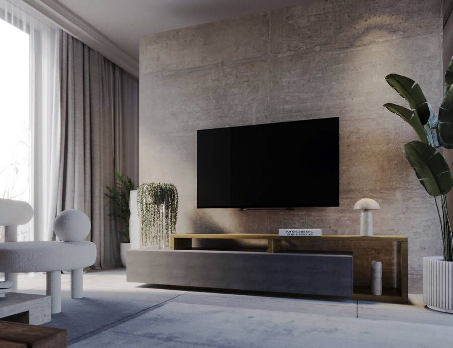 Meubel Square TV meubel TRON Grijs Eiken 219 cm TV kast
