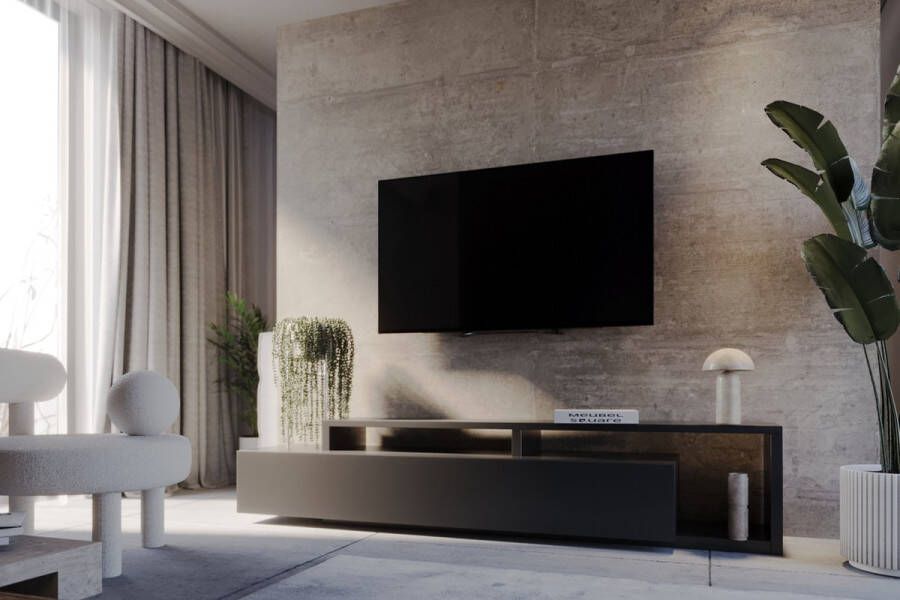 Meubel Square TV meubel TRON Mat Zwart 219 cm Luxe TV-kast