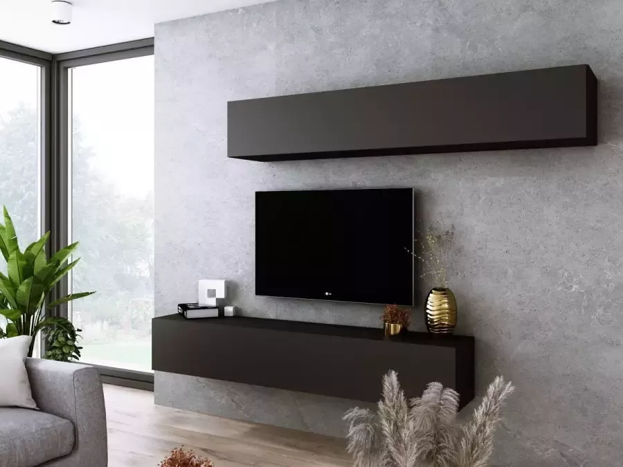 Meubel Square TV meubel VELA Mat Zwart 180 cm Wandmeubel hangende TV-meubel - Foto 1