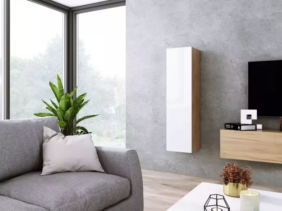 Meubel Square Kast SILVER Eiken Hoogglans Wit 120cm Vitrinekast dicht