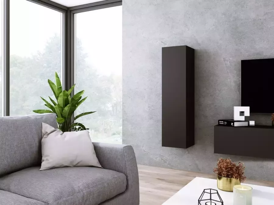 Meubel Square Vitrinekast SILVER Zwart Mat 120cm Dicht