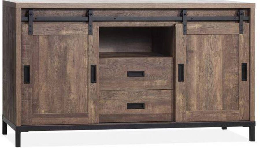 A-Meubel Staphorst Dressoir Klein 150 x 60 x 85 cm Dressoir Industrieel 2 deuren 2 lades 1 open vak Woonkamer kast Espresso houtlook