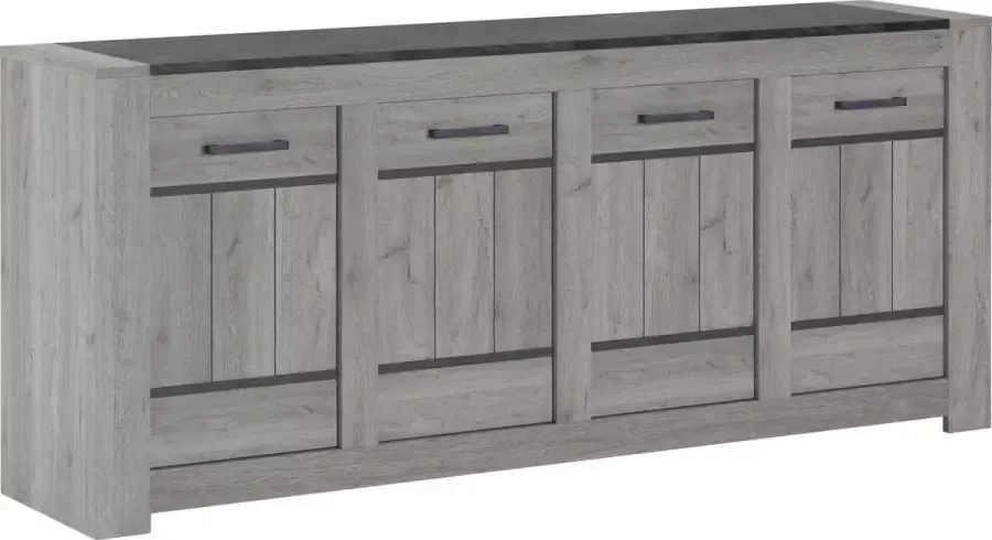 A-Meubel Tollebeek Dressoir 224 x 50 x 95 cm Grijze houtlook Donkergrijs marmer look bovenblad 4 deuren