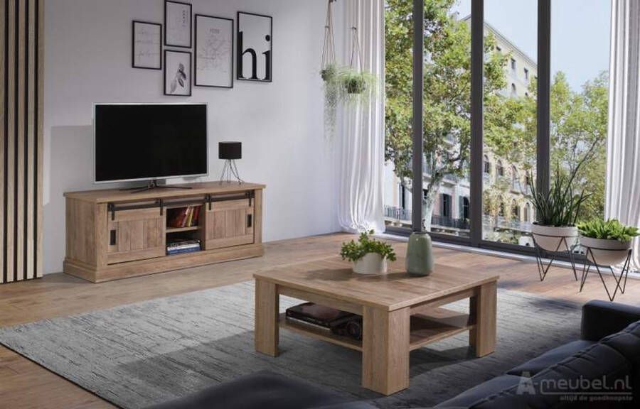 MEUBEL Woonkamer set Hulsen 4-delige set: Dressoir Salontafel Eettafel & TV Naturel Hout Look Complete Woonkamer s set