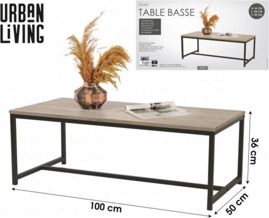Urban Living Salontafel met Stalen Frame en Houten Blad Strak Industrieel Design Rechthoek - Foto 4