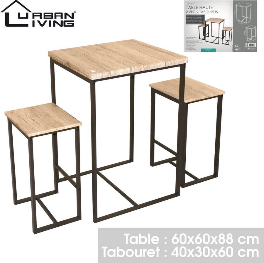 Meubel31 Urban Living Hoge Bartafel met 2 Barstoelen krukken Barstoel Barkruk