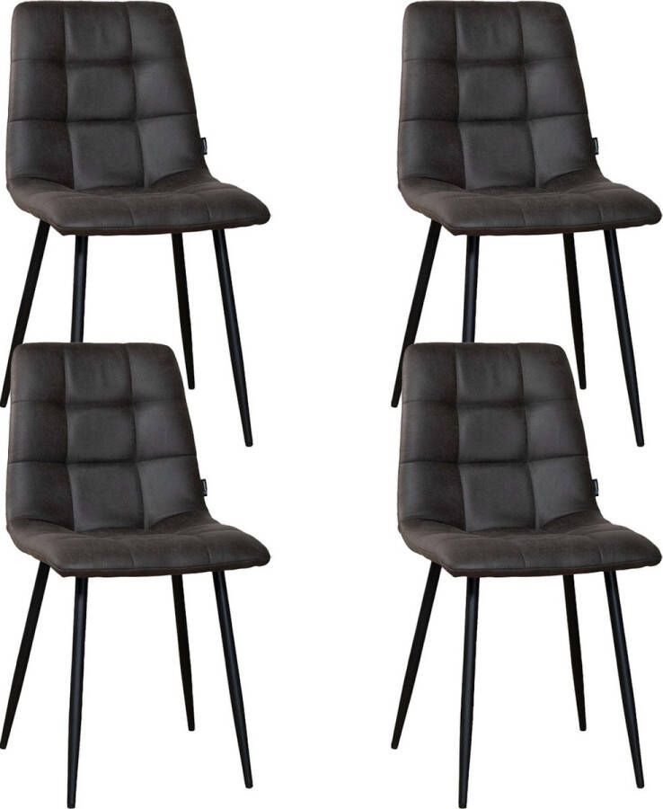 Meubelbaas Eetkamerstoelen Set van 4 Eetkamerstoel Tess Micro Suède Antraciet