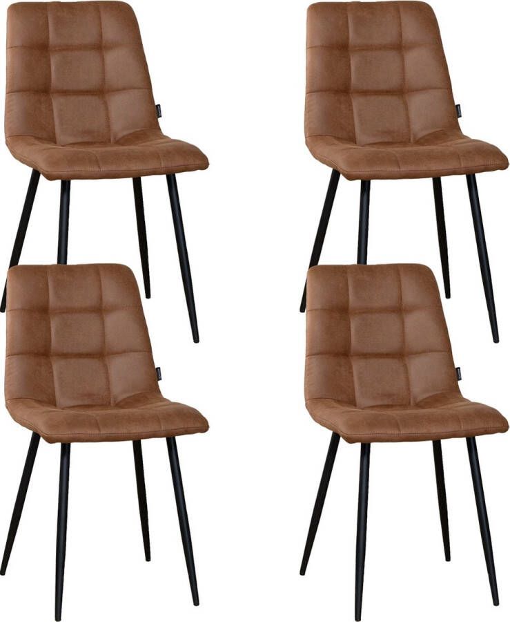 Meubelbaas Eetkamerstoelen Set van 4 Eetkamerstoel Tess Micro Suède Cognac