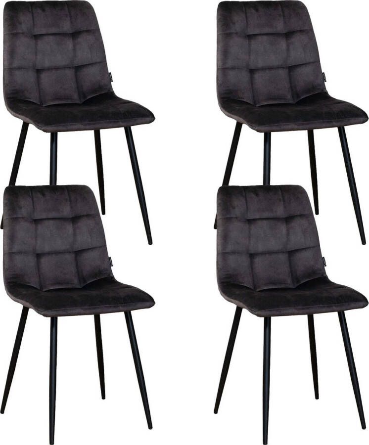 Meubelbaas Eetkamerstoelen Set van 4 Eetkamerstoel Tess Velvet Antraciet