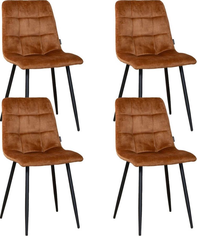 Meubelbaas Eetkamerstoelen Set van 4 Eetkamerstoel Tess Velvet Oker