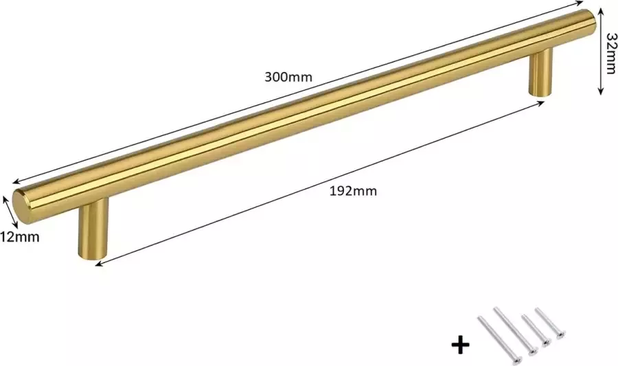 Hoexs Handgreep Goud 30cm inclusief bevestigingsbouten Hartafstand 192mm Gouden Handgrepen Kast Meubelhandvat Landelijke greep Keukengreep Hand Grepen Robuust Deurgreep Staal Metaal Strak Meubelbeslag schuifdeur Handvat