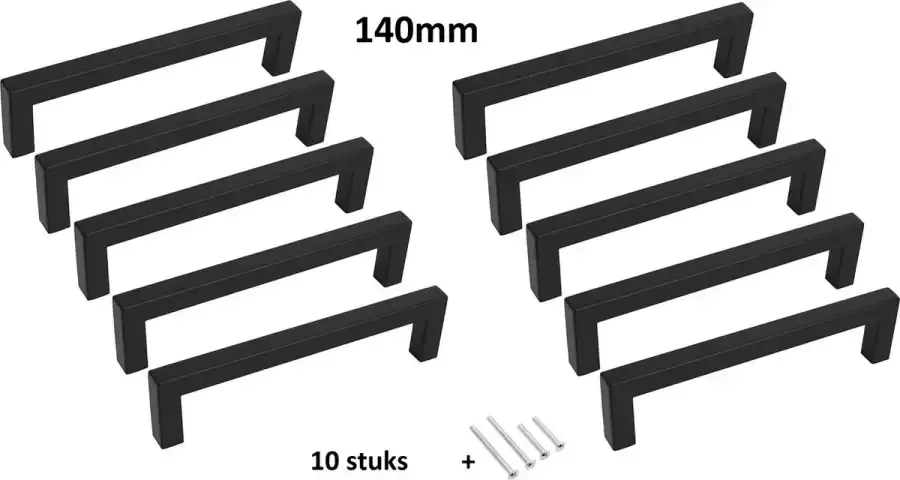 meubelbeslag Handgreep Keukengreep zwart 140mm 10 STUKS Inclusief bevestigingsbouten Handgrepen Kast Meubelhandvat Landelijke greepjes Industriële Keukengrepen Hand Grepen Deurgreep Staal Metaal Strak schuifdeur Handvat