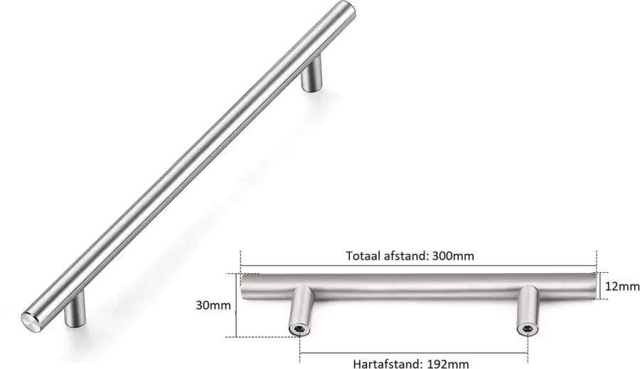 Meubelbeslag Handgreep RVS Rond 30cm Inclusief bevestigingsbouten Handgrepen Kast Zilver Meubelhandvat greep Keukengreep Hand Grepen Deurgreep Staal Metaal schuifdeur Handvat Greep Schuifdeurgreep Roestvrij Hartafstand 192mm