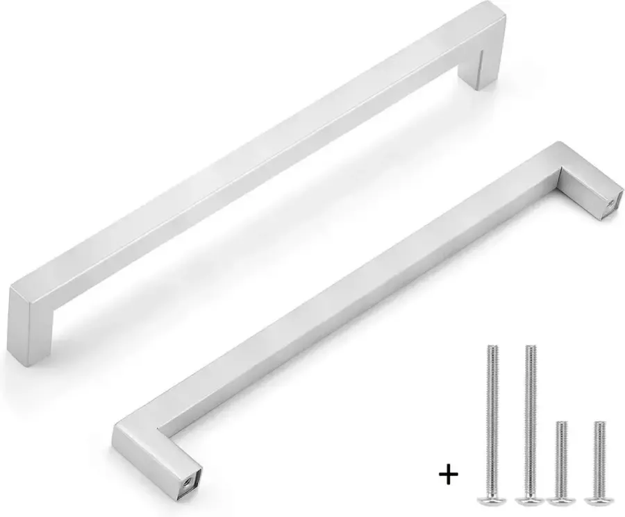 meubelbeslag Handgreep RVS Vierkant 20 4cm Inclusief bevestigingsbouten Zilver Meubelhandvat greep Keukengreep Hand Grepen Deurgreep Staal Strak schuifdeur Handvat Greep Schuifdeurgreep Roestvrij Hartafstand 192mm