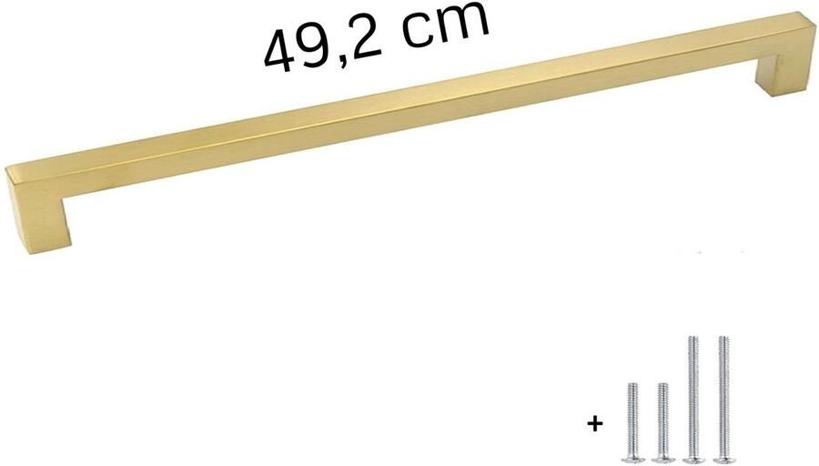 Meubelbeslag Handgreep Goud 49 2 cm GROOT Vierkant inclusief bevestigingsbouten Hartafstand 480mm Gouden Handgrepen Kast Meubelhandvat Landelijke greep Keukengreep Hand Grepen Robuust Deurgreep Staal Metaal Strak schuifdeur Handvat