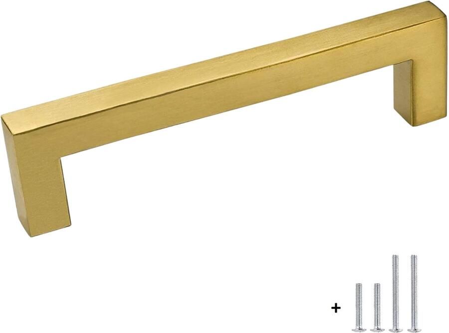 Hoexs Handgreep Goud 20 4 cm Vierkant inclusief bevestigingsbouten Hartafstand 192mm Gouden Meubelhandvat Landelijke greep Industriële Keukengreep Hand Grepen Robuust Deurgreep Staal Metaal Strak Meubelbeslag schuifdeur Handvat