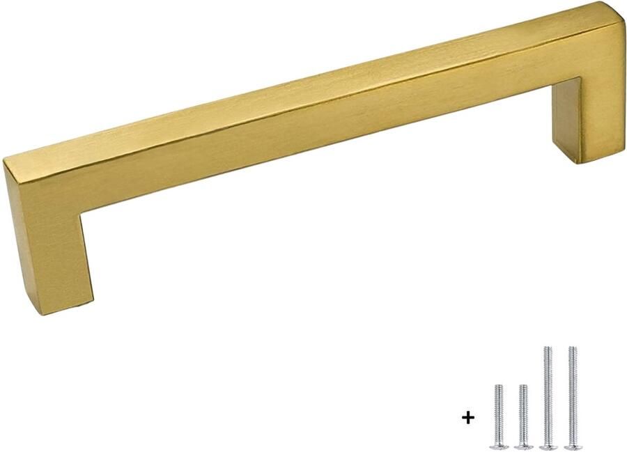 Meubelbeslag Handgreep Goud 23 6 cm Vierkant inclusief bevestigingsbouten Hartafstand 224mm Handgrepen Kast Meubelhandvat Landelijke greep Industriële Keukengreep Hand Grepen Robuust Deurgreep Staal Metaal Strak schuifdeur Handvat