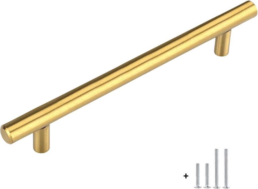 Hoexs Handgreep Goud Rond 35 cm inclusief bevestigingsbouten Hartafstand 224mm Gouden Meubelhandvat Landelijke greep Industriële Keukengreep Hand Grepen Robuust Deurgreep Staal Metaal Strak Meubelbeslag schuifdeur Handvat