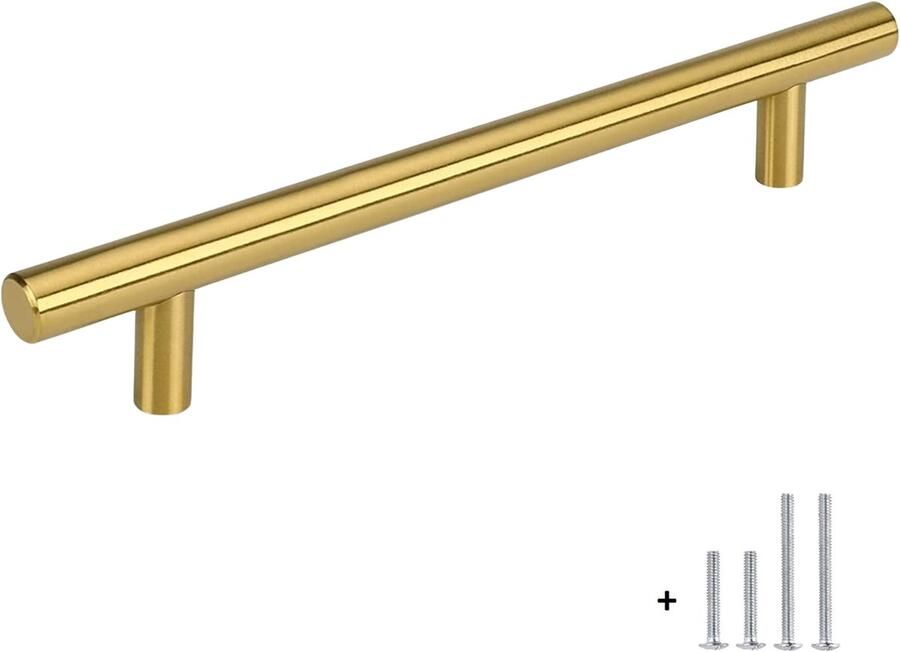 Hoexs Handgreep Goud 20cm inclusief bevestigingsbouten Hartafstand 128mm Handgrepen Kast Meubelhandvat Landelijke greep Industriële Keukengreep Hand Grepen Robuust Deurgreep Staal Metaal Strak Meubelbeslag schuifdeur Handvat