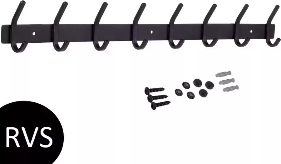 Absteigerhout Wandkapstok 16 haken 60cm Inclusief bevestigingsmateriaal Kapstokken RVS Muur Wand Kapstok Hangende Design Muurkapstok Handdoekrek Mat Zwart Metaal - Foto 2