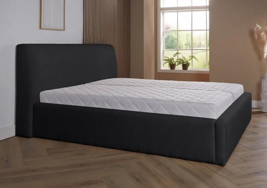 Meubelboer Bedframe Palma 140 x 200 cm Zwart met gratis topper en 2 gratis kussens!