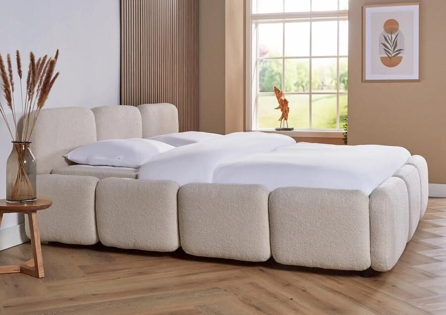 Meubelboer Boxspring Turijn 140 x 200 cm Beige met gratis topper en 2 gratis kussens!