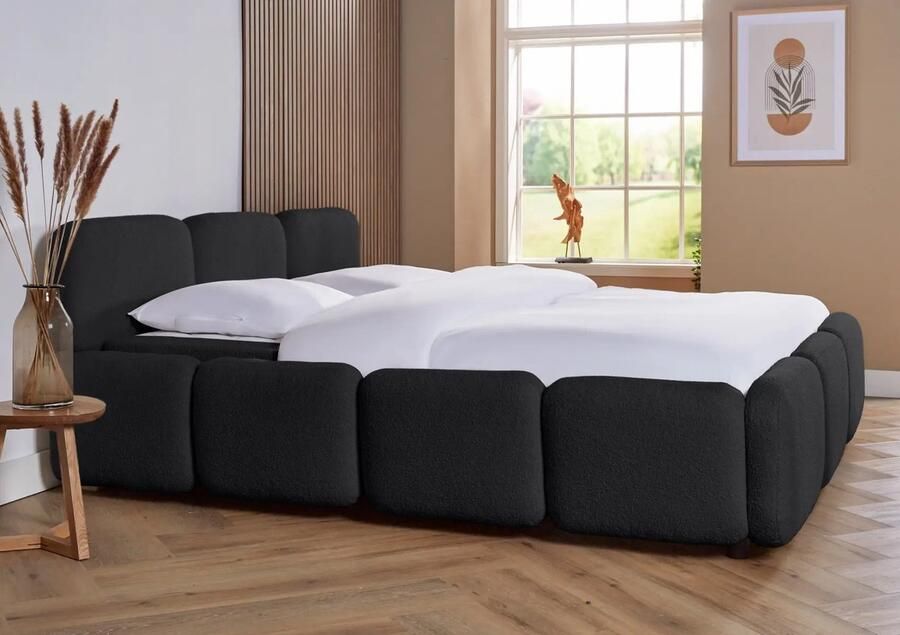 Meubelboer Bedframe Valencia 140 x 200 cm Zwart met gratis topper en 2 gratis kussens!