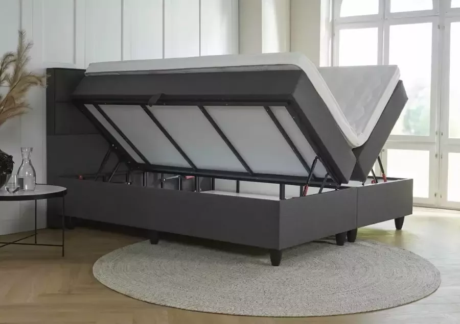 Meubelboer.nl Opberg boxspring Genua 140x200 Antraciet met gratis topper!