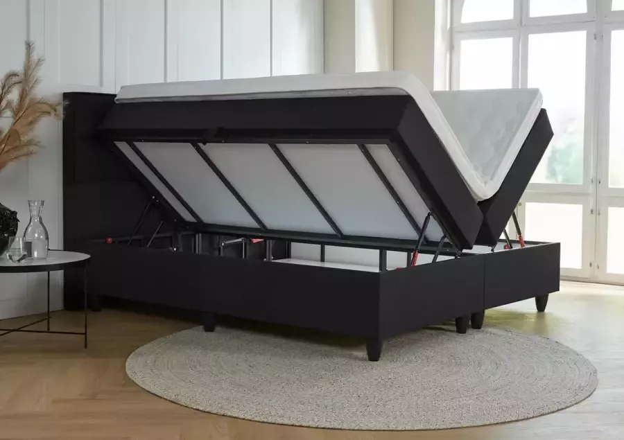 Meubelboer.nl Opberg boxspring Genua 160x200 Zwart met gratis topper!