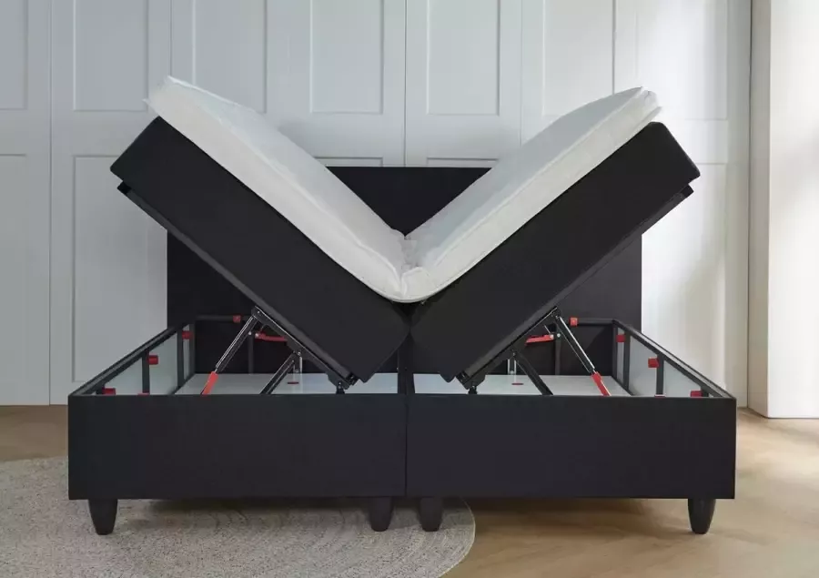 Meubelboer.nl Opberg boxspring Marseille 140x200 Zwart met gratis topper!