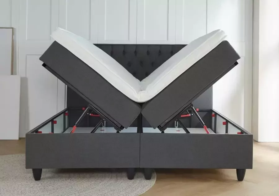 Meubelboer.nl Opberg boxspring Torino 140x200 Antraciet met gratis topper!