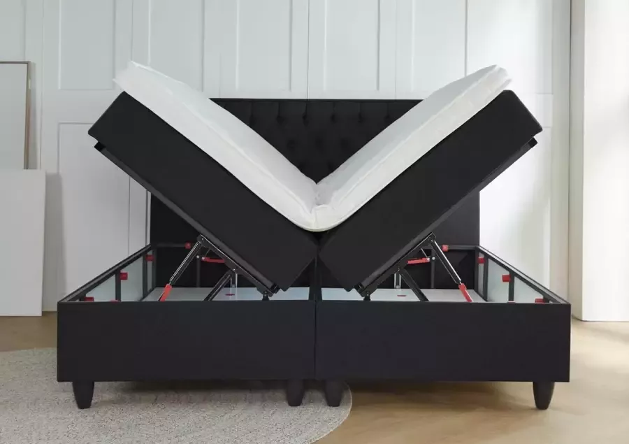 Meubelboer.nl Opberg boxspring Torino 140x200 Zwart met gratis topper!
