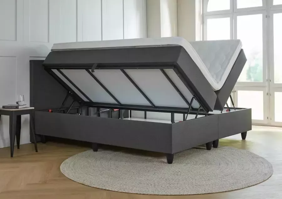 Meubelboer.nl Opberg boxspring Valencia 180x200 Antraciet met gratis topper!