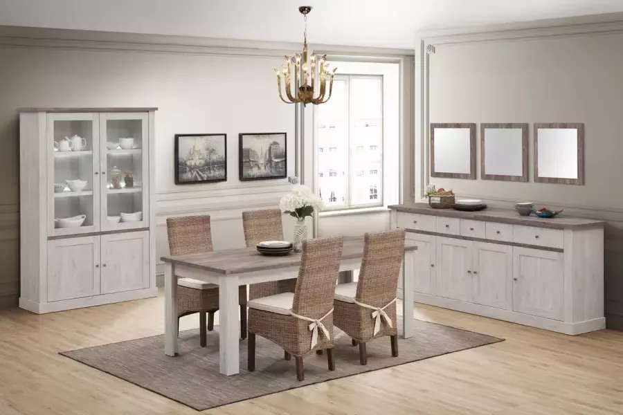 Meubeldiscounter Complete eetplaats Complete Eetkamer Eetplaats Set Dressoir vitrinekast Tafel Aline