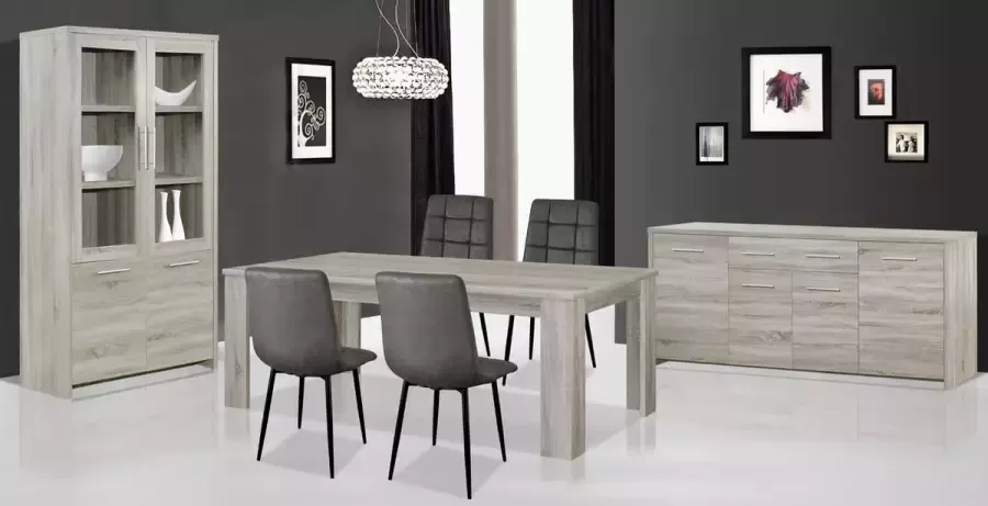 Meubeldiscounter Complete eetplaats Eetkamer Dressoir Vitrinekast Tafel Kenzo