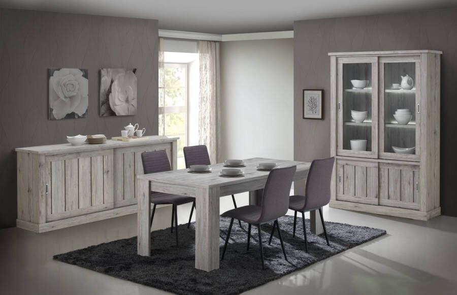 Meubeldiscounter Complete eetplaats Eetkamer Vitrinekast Dressoir Tafel 170 Edward