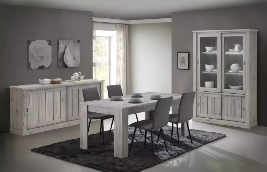 Meubeldiscounter Complete eetplaats Eetkamer Vitrinekast Dressoir Tafel 170 Edward