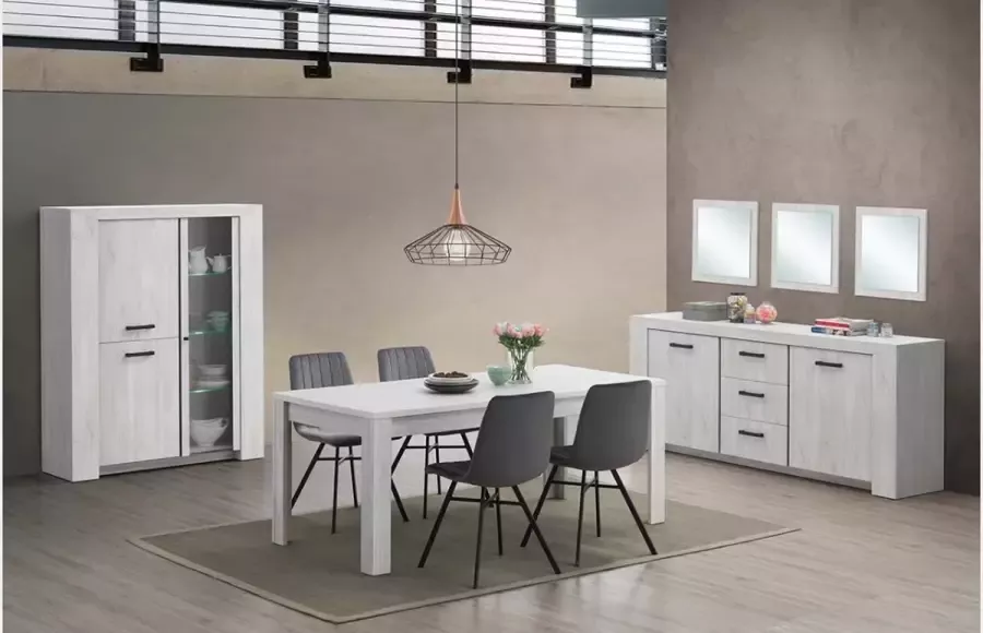 Meubeldiscounter Complete Eetplaats set Dressoir Tafel Vitrinekast Jacob Eetkamer