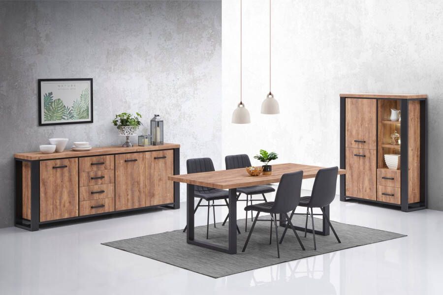 Meubeldiscounter Complete eetplaats volledige set Complete eetkamer Dressoir Tafel vitrinekast Stella
