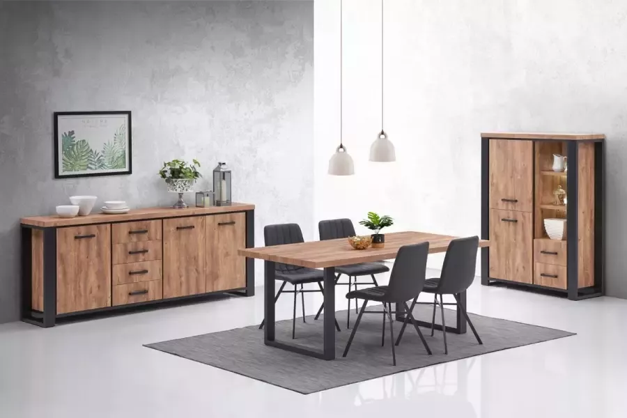 Meubeldiscounter Complete eetplaats volledige set Complete eetkamer Dressoir Tafel vitrinekast Stella