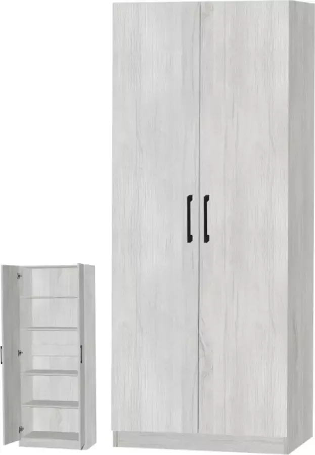 Meubeldiscounter Opbergkast Kledingkast Kleerkast 2deurs 180x80x40 White Oak