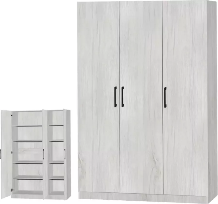 Meubeldiscounter Opbergkast Kledingkast Kleerkast 3deurs 180x120x40 White Oak