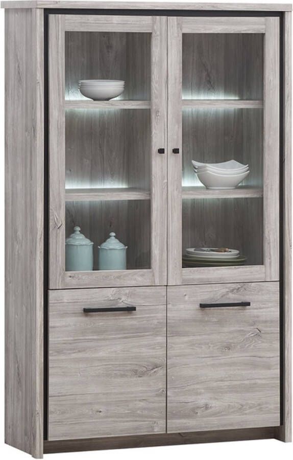 Meubeldiscounter Vitrinekast Glaskast Nelles 180 x 115 x 40 Verlichting