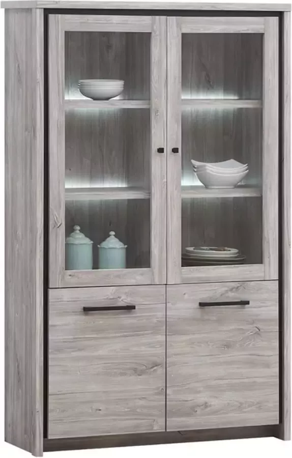 Meubeldiscounter Vitrinekast Glaskast Nelles 180 x 115 x 40 Verlichting