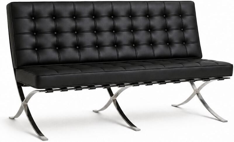 Meubilair Barcelona Chair Zwart Leer Fauteuil Stoel Loungestoel Twee personen Wachtruimte stoel 2-zits Wachtkamer - Foto 4