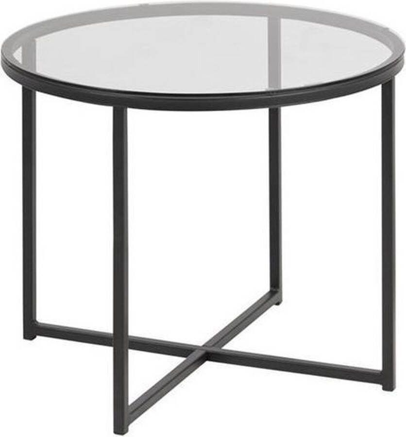 Meubelen-Online Bijzettafel Bridget rond 55cm rookglas met zwarte poten